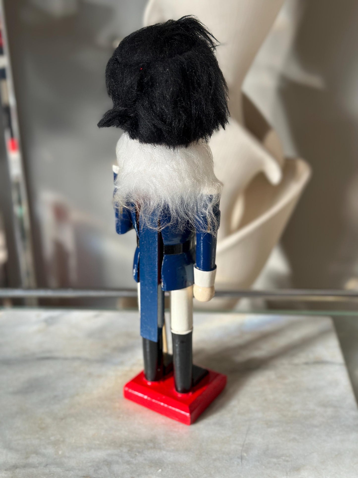 Nutcracker 14” Miner Christmas Blue Black Hat Flag Wooden Hand Painted, Nice