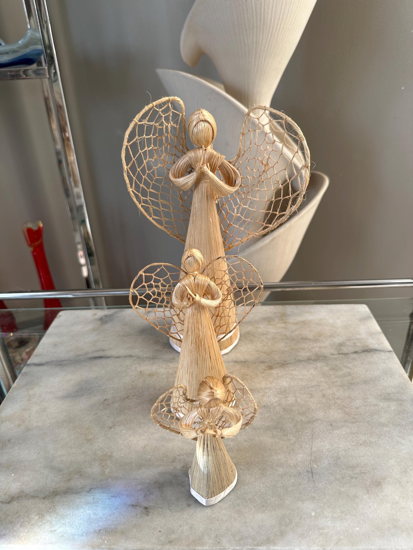 Abaca Angel Ornaments Set: Handmade Philippines Christmas Tree Decorations