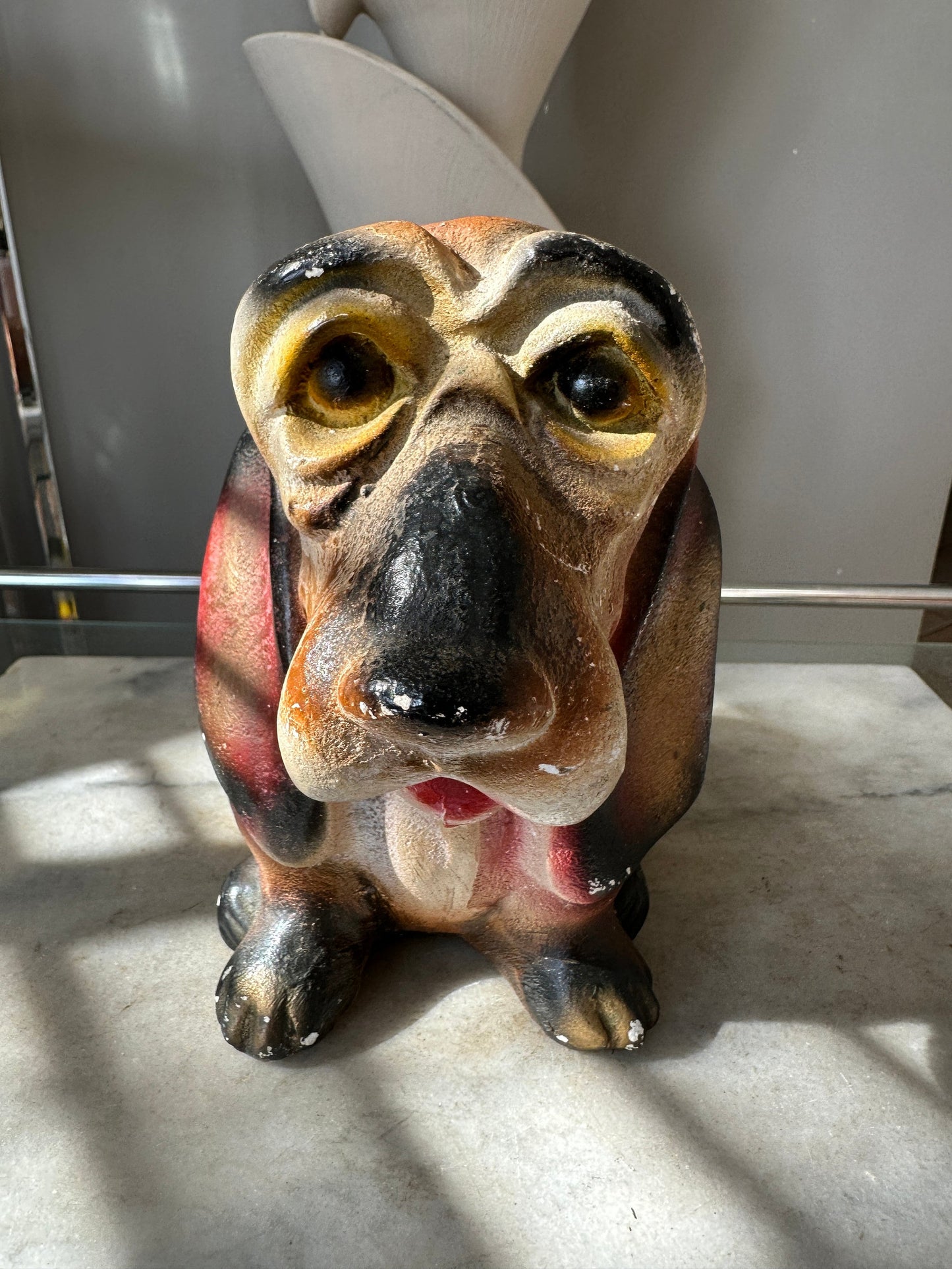 Vintage Chalkware Basset Hound Piggy Bank: 1940s Carnival Prize