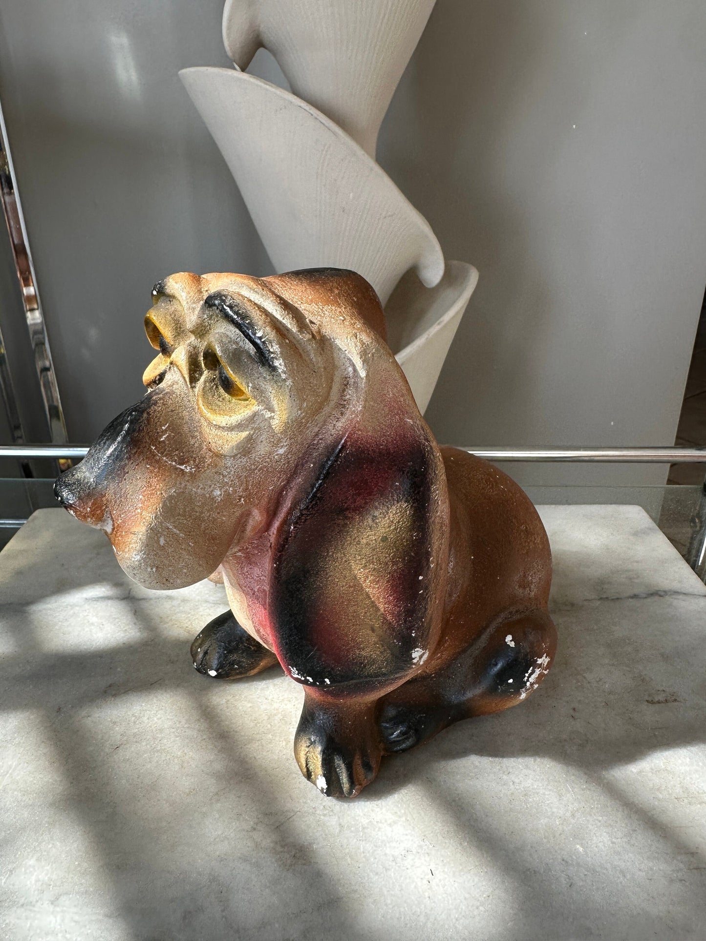 Vintage Chalkware Basset Hound Piggy Bank: 1940s Carnival Prize