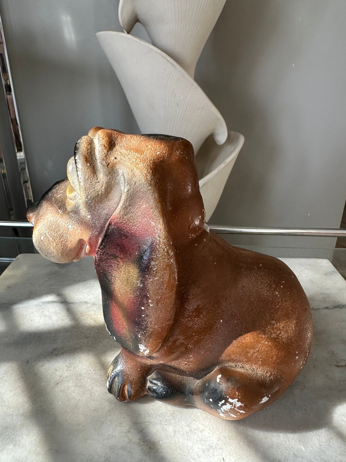 Vintage Chalkware Basset Hound Piggy Bank: 1940s Carnival Prize