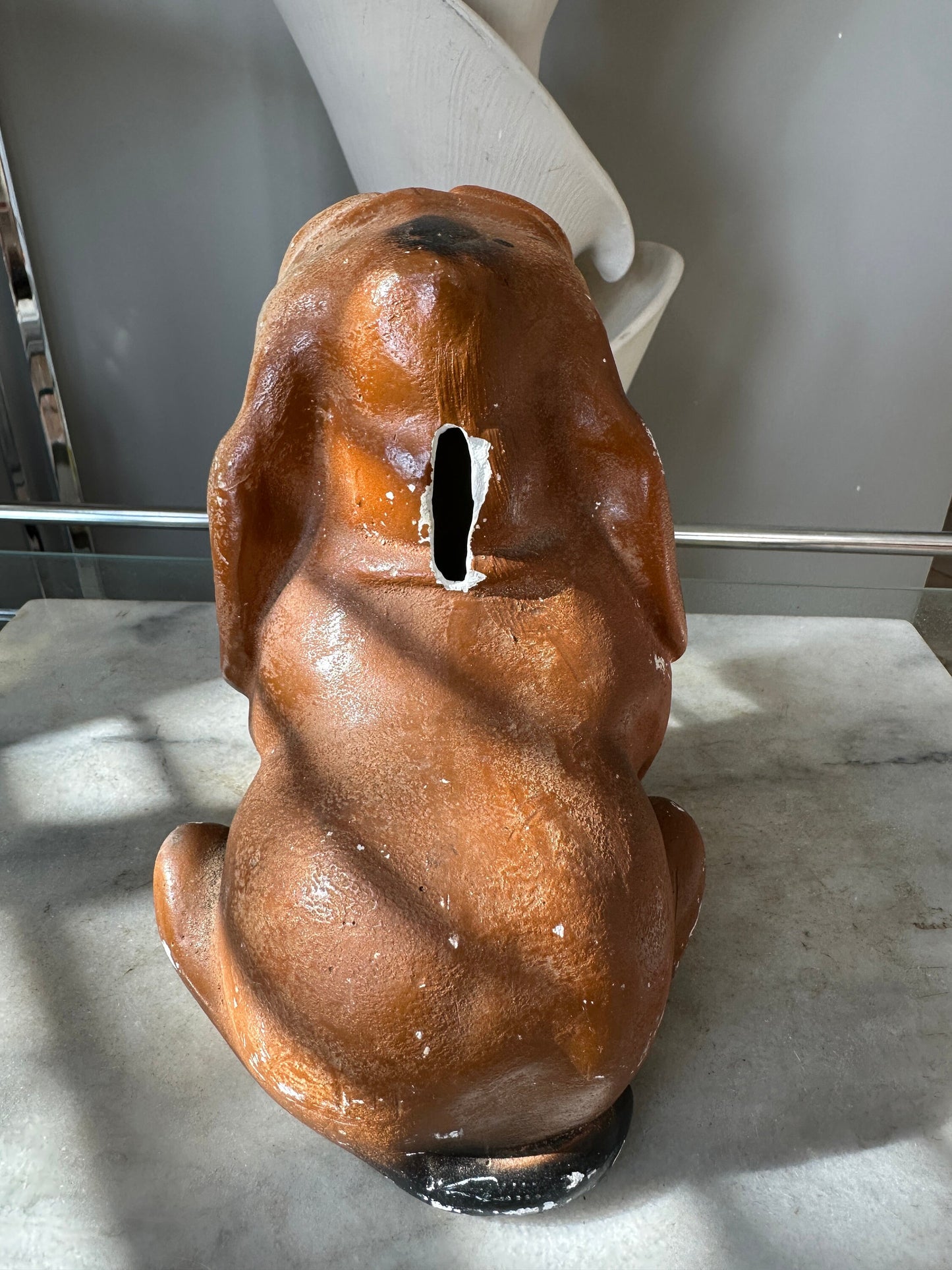 Vintage Chalkware Basset Hound Piggy Bank: 1940s Carnival Prize