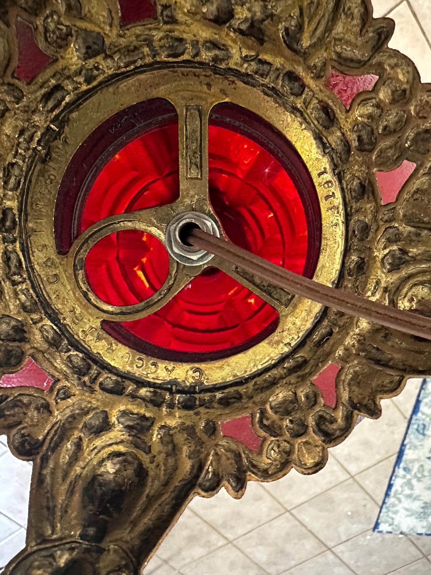 Vintage Ruby Glass Table Lamp: Hollywood Regency Ornate Brass Base