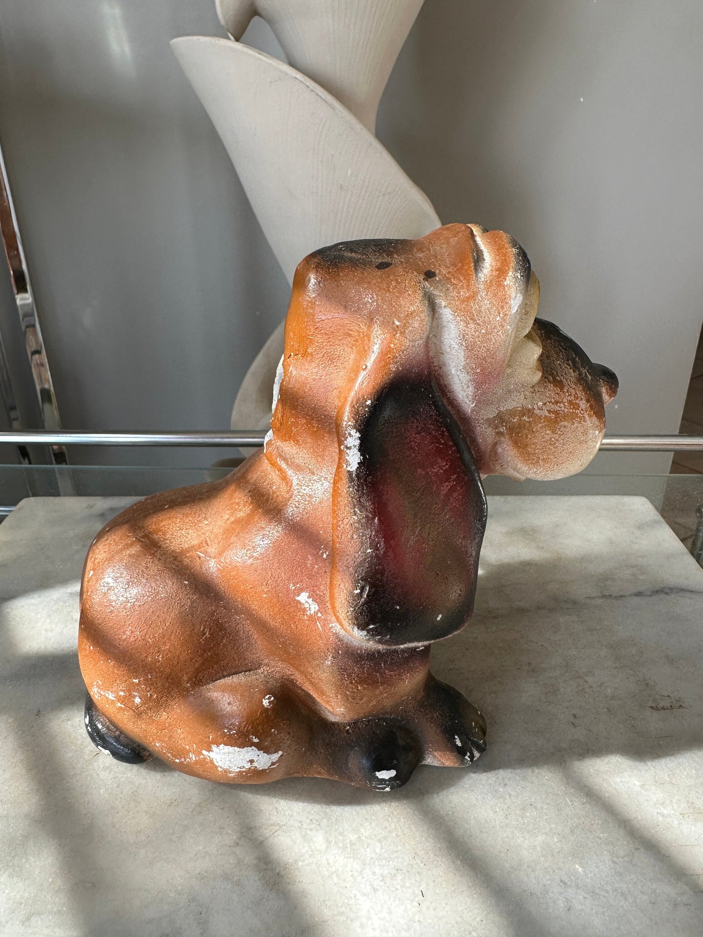 Vintage Chalkware Basset Hound Piggy Bank: 1940s Carnival Prize