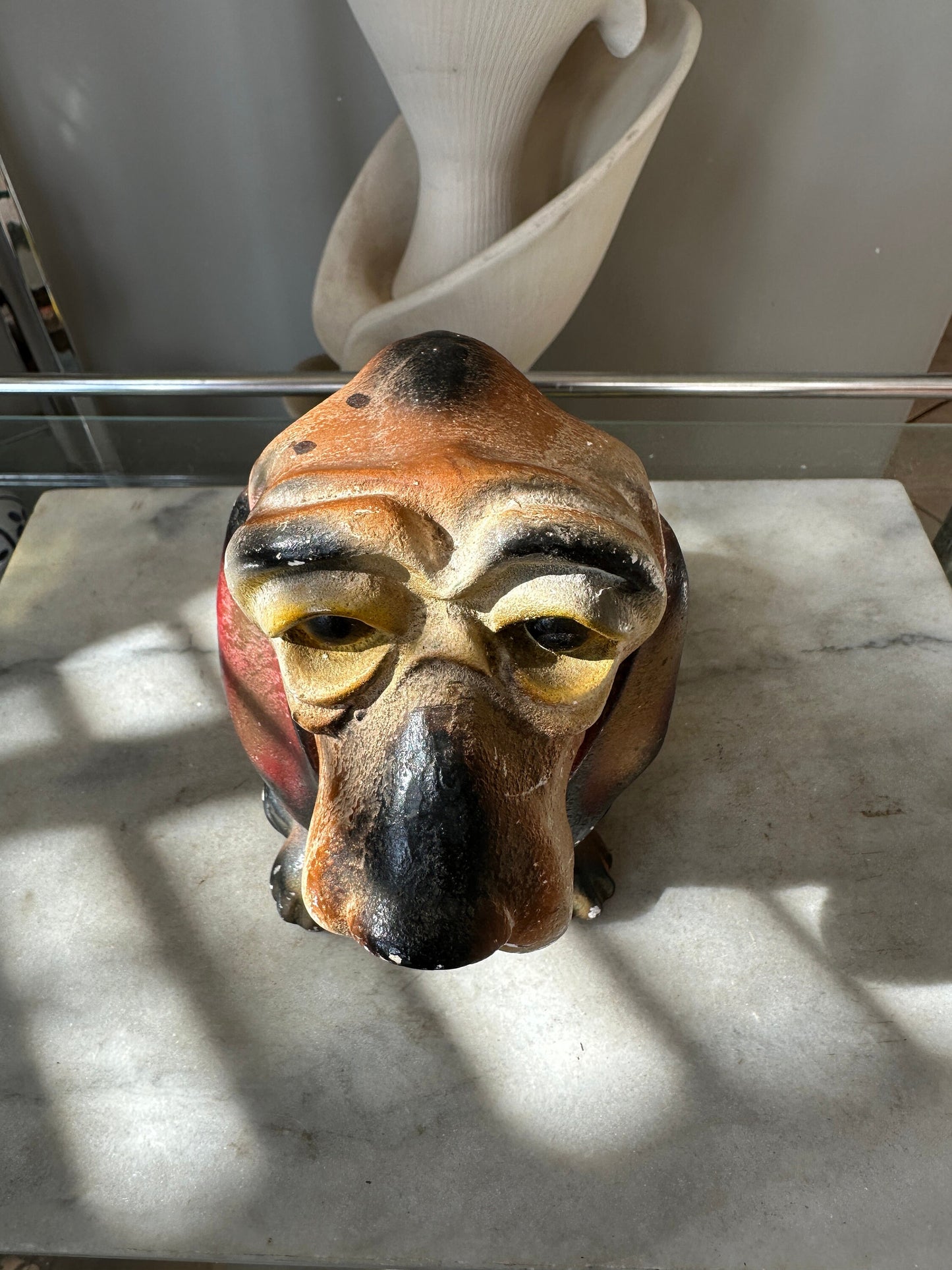 Vintage Chalkware Basset Hound Piggy Bank: 1940s Carnival Prize