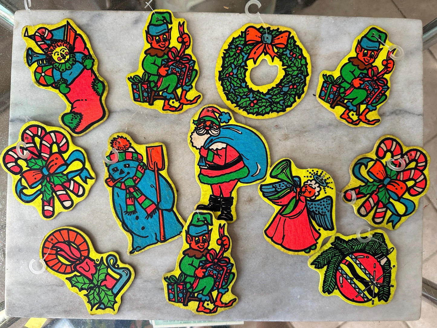 Lot of 12 Assorted Retro Merry Freshmas Christmas Tree Ornaments, Retro Christmas, Kitschy Christmas