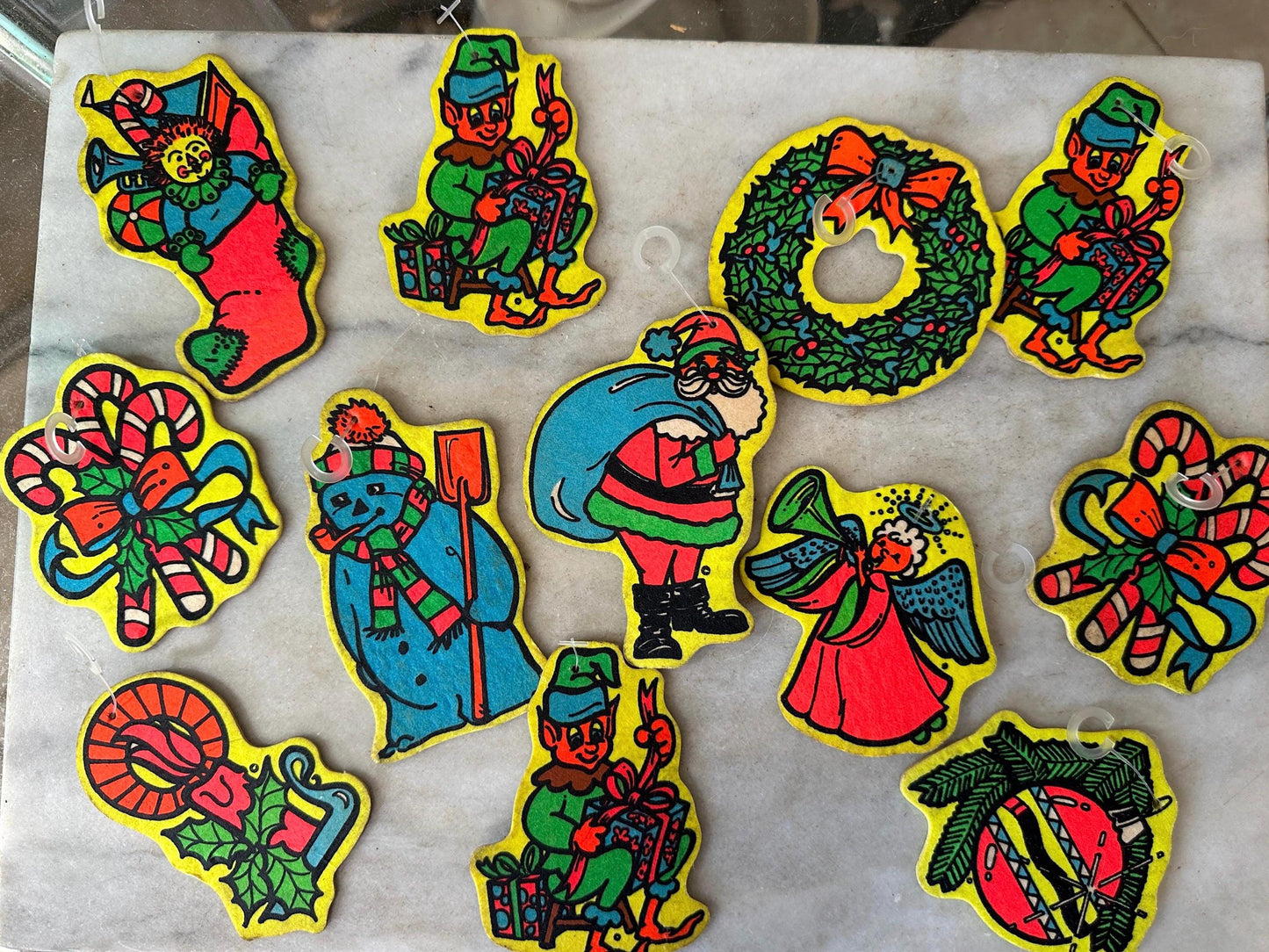 Lot of 12 Assorted Retro Merry Freshmas Christmas Tree Ornaments, Retro Christmas, Kitschy Christmas