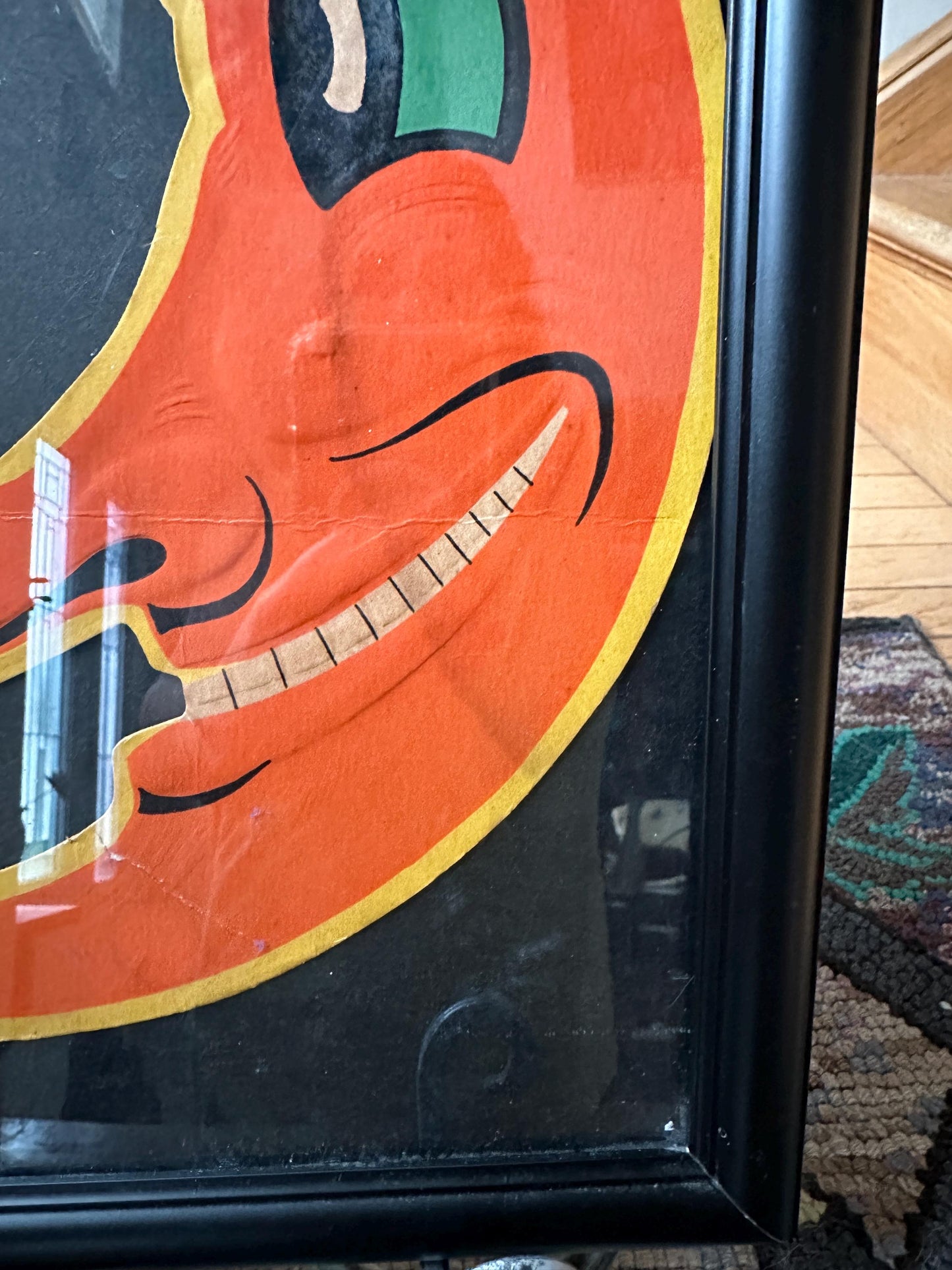 Framed Vintage BEISTLE Halloween Die-Cut: Smiling Moon & Black Cat Embossed Art