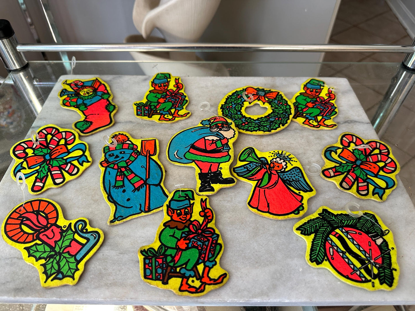 Lot of 12 Assorted Retro Merry Freshmas Christmas Tree Ornaments, Retro Christmas, Kitschy Christmas