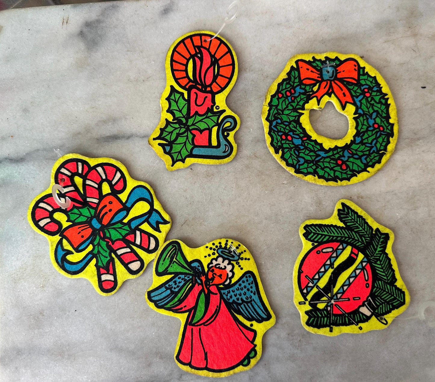 Lot of 12 Assorted Retro Merry Freshmas Christmas Tree Ornaments, Retro Christmas, Kitschy Christmas