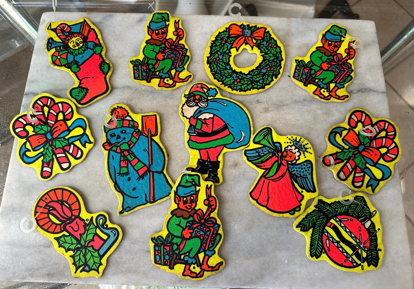 Lot of 12 Assorted Retro Merry Freshmas Christmas Tree Ornaments, Retro Christmas, Kitschy Christmas