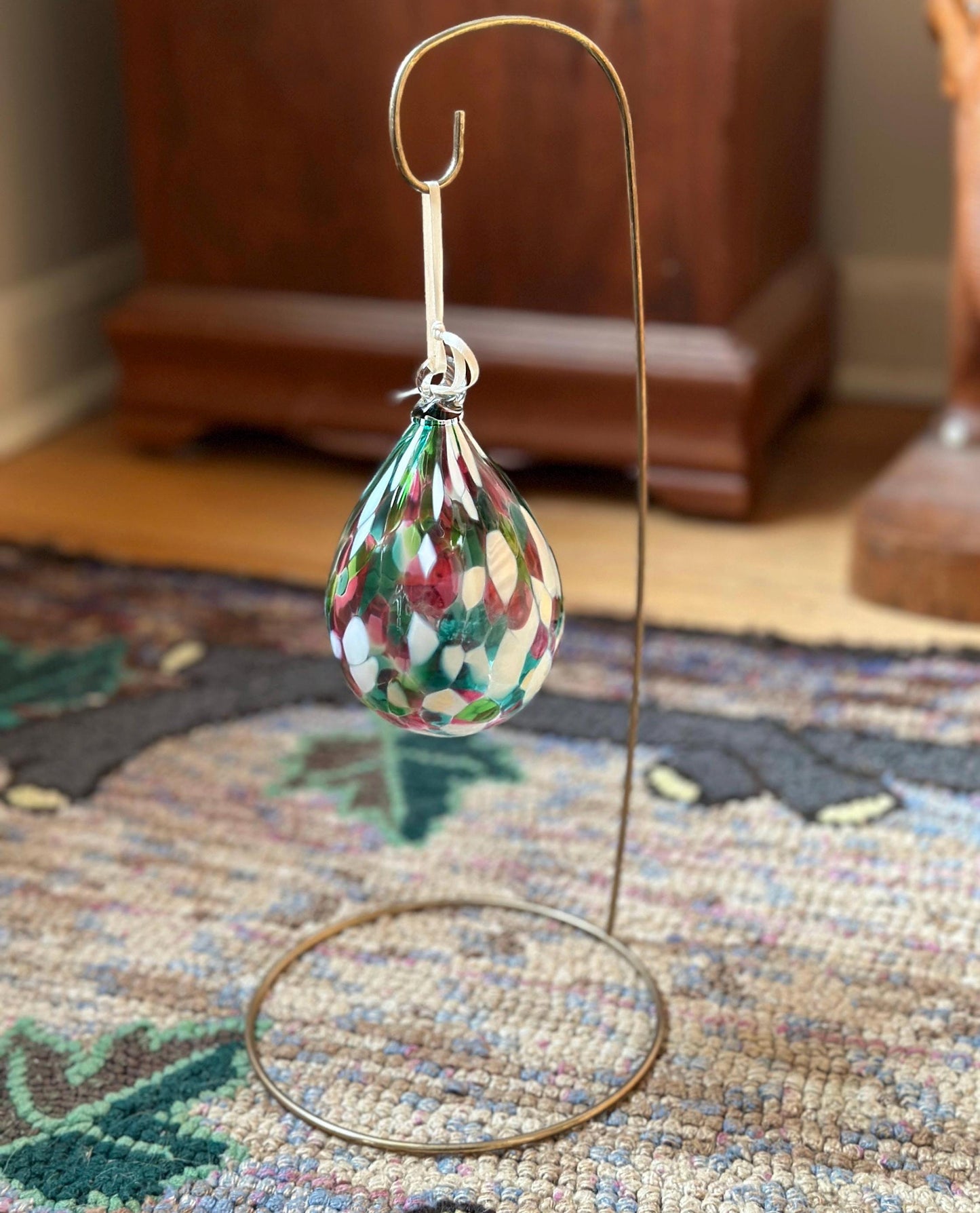 Vintage Hinkles Art Glass Ornament: Hand-Blown Confetti Teardrop, 4"