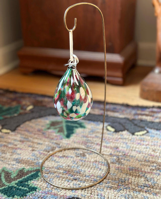 Vintage Hinkles Art Glass Ornament: Hand-Blown Confetti Teardrop, 4"