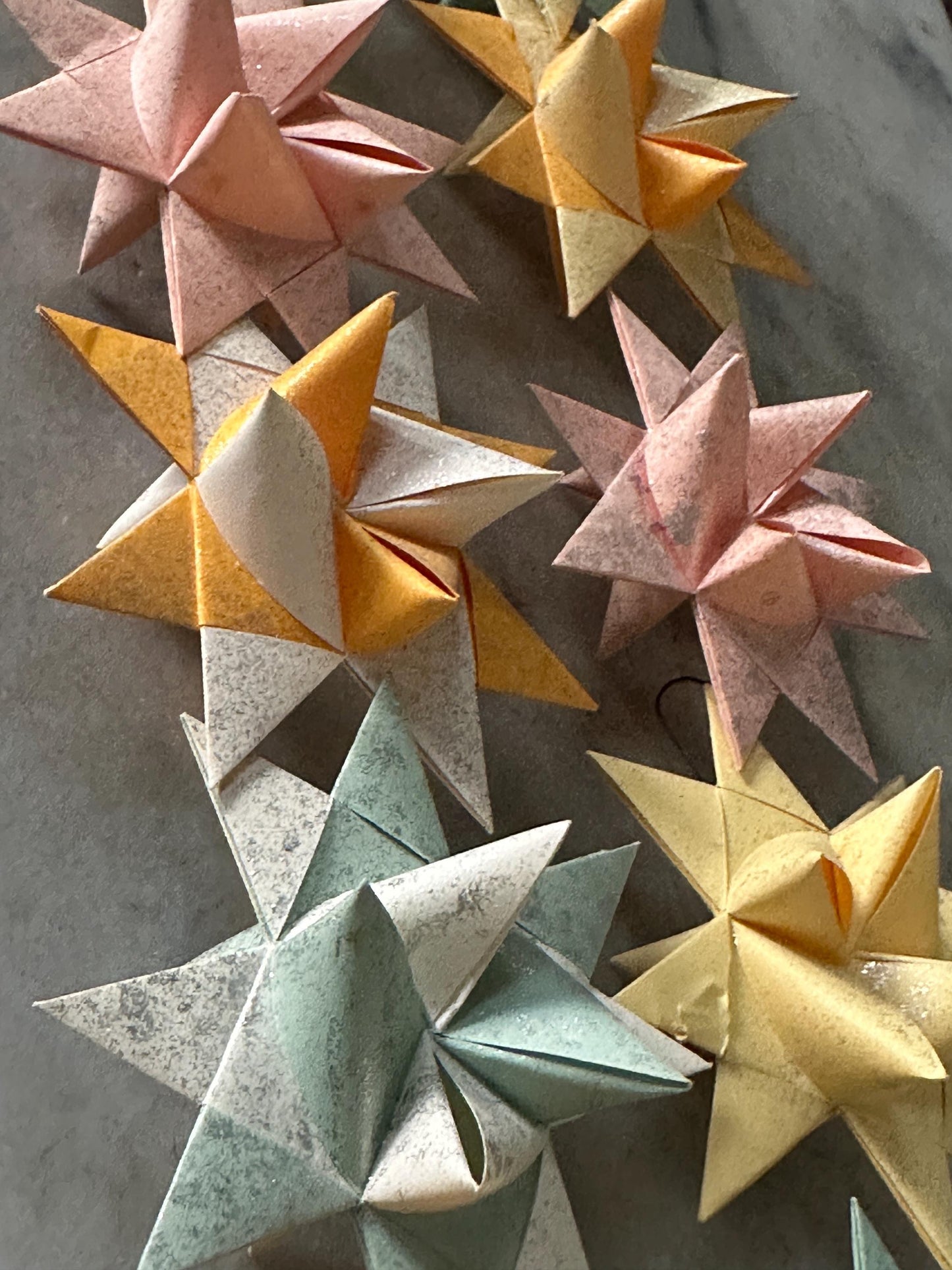Pastel Moravian Star Christmas Ornaments - Glitter Paper, Handmade Set of 12