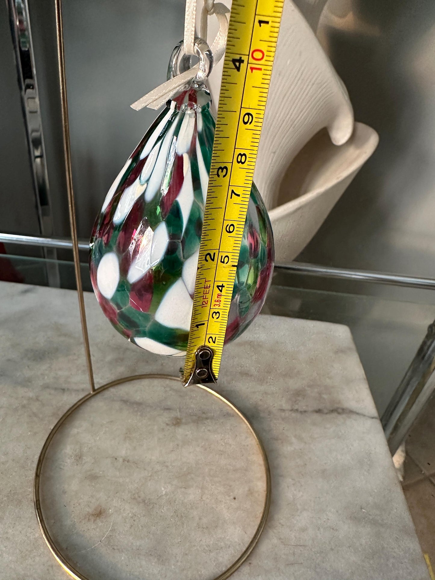 Vintage Hinkles Art Glass Ornament: Hand-Blown Confetti Teardrop, 4"