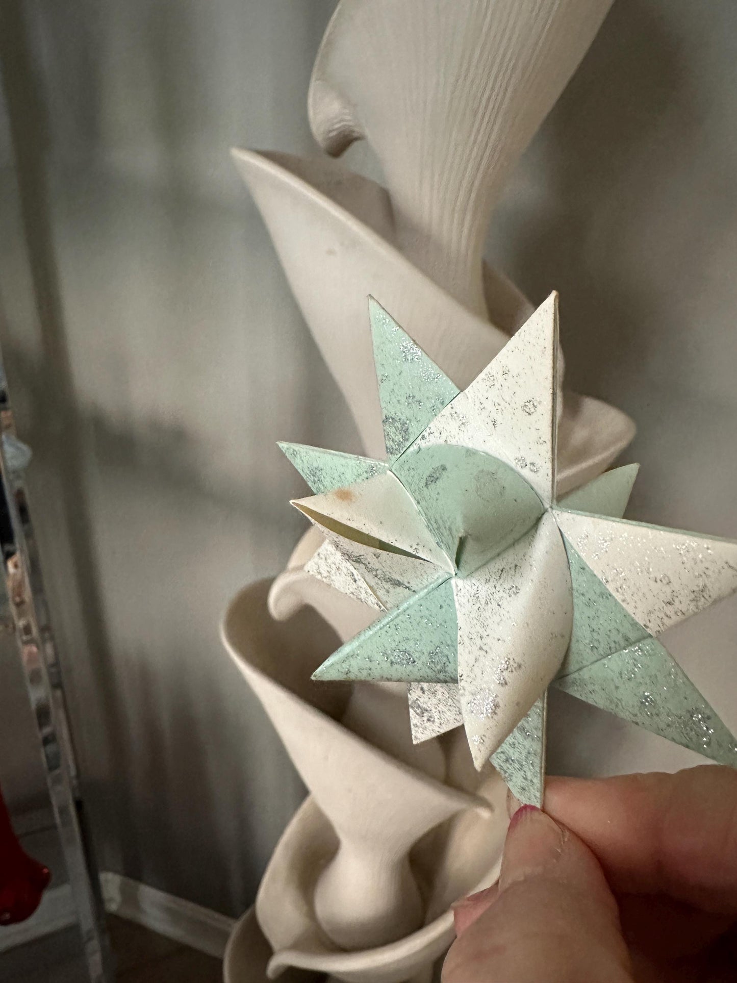 Pastel Moravian Star Christmas Ornaments - Glitter Paper, Handmade Set of 12