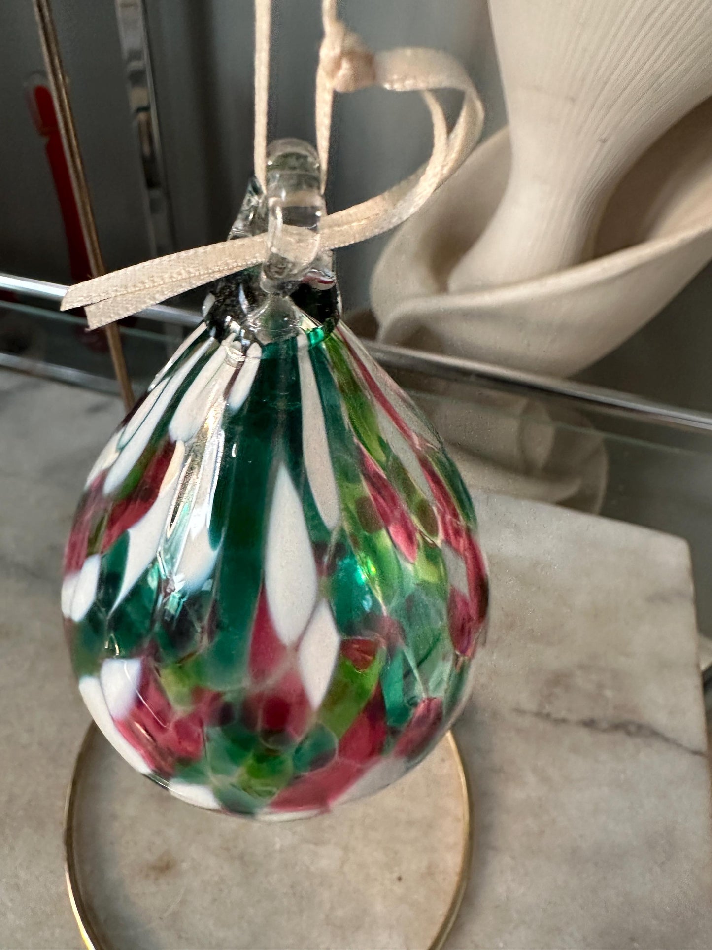 Vintage Hinkles Art Glass Ornament: Hand-Blown Confetti Teardrop, 4"