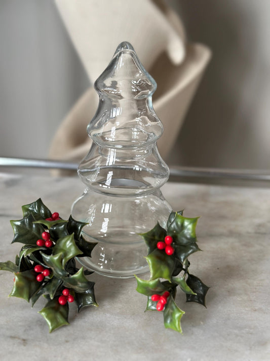 Vintage Christmas Tree Glass Candy Dish: 1970s Apothecary Holiday Decor