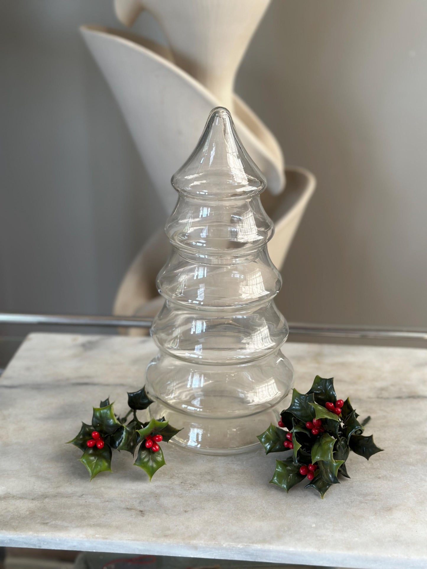 Vintage Christmas Tree Candy Dish: Large Clear Glass Apothecary Jar