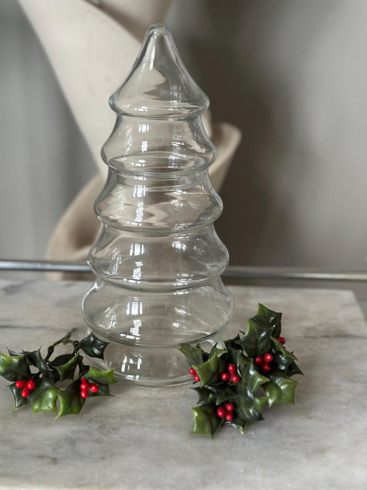 Vintage Christmas Tree Glass Candy Dish: 1970s Holiday Decor