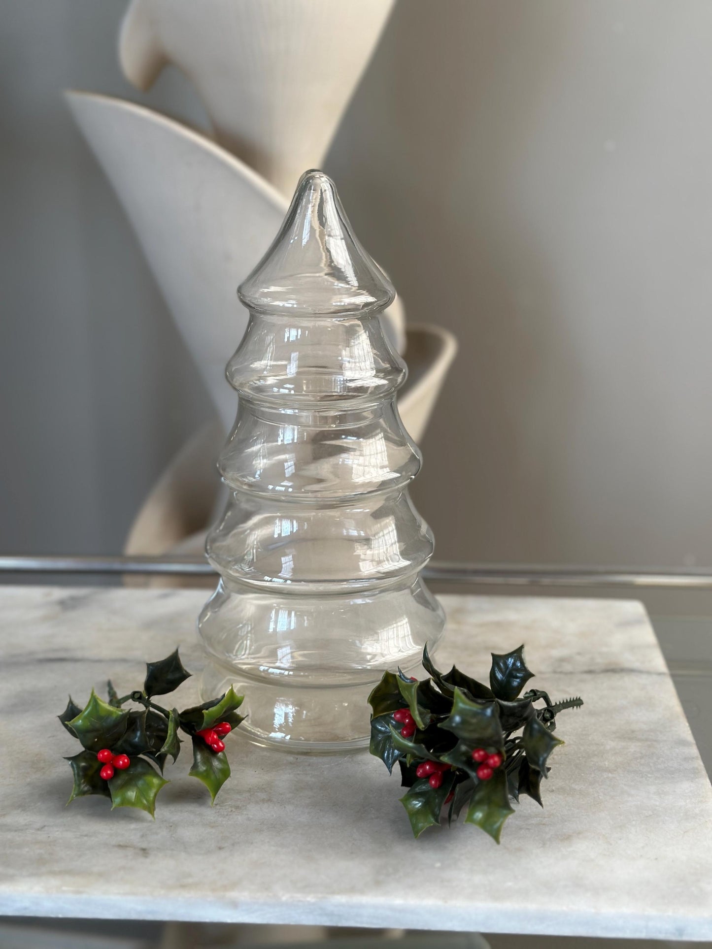 Vintage Christmas Tree Candy Dish: Large Clear Glass Apothecary Jar