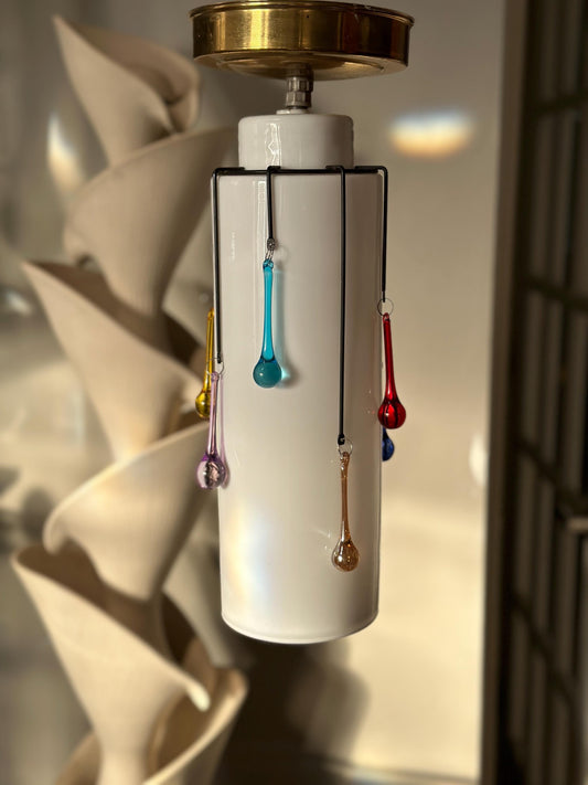 MCM Glass Pendant Lamp: Teardrop Crystal Ceiling Light, 14"x5"