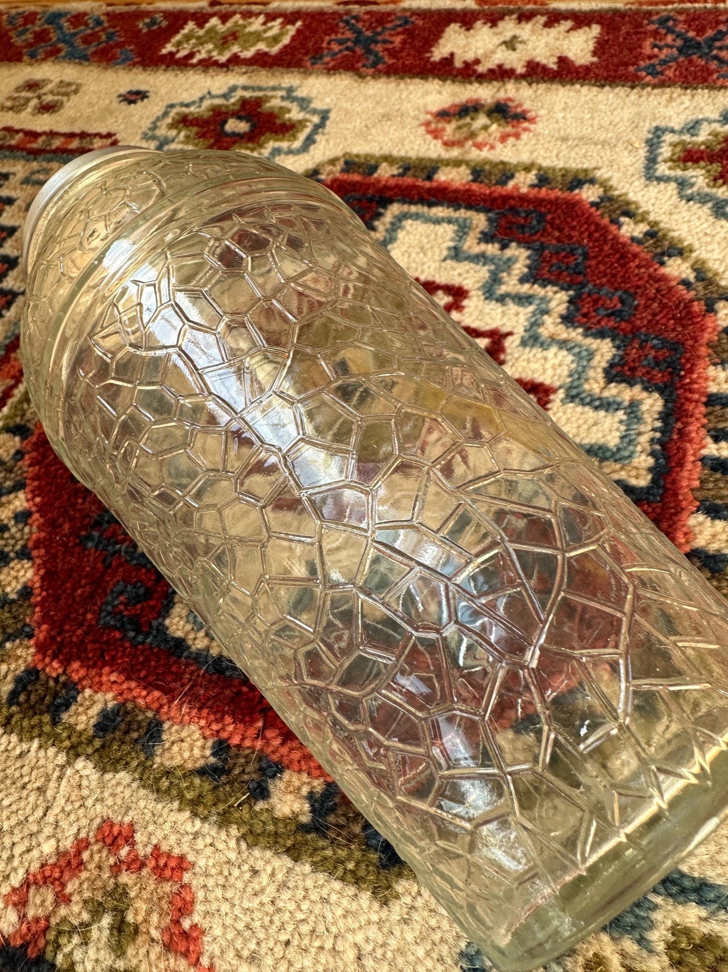 Vintage Crackle Glass Cocktail Shaker: Mid-Century Modern Barware