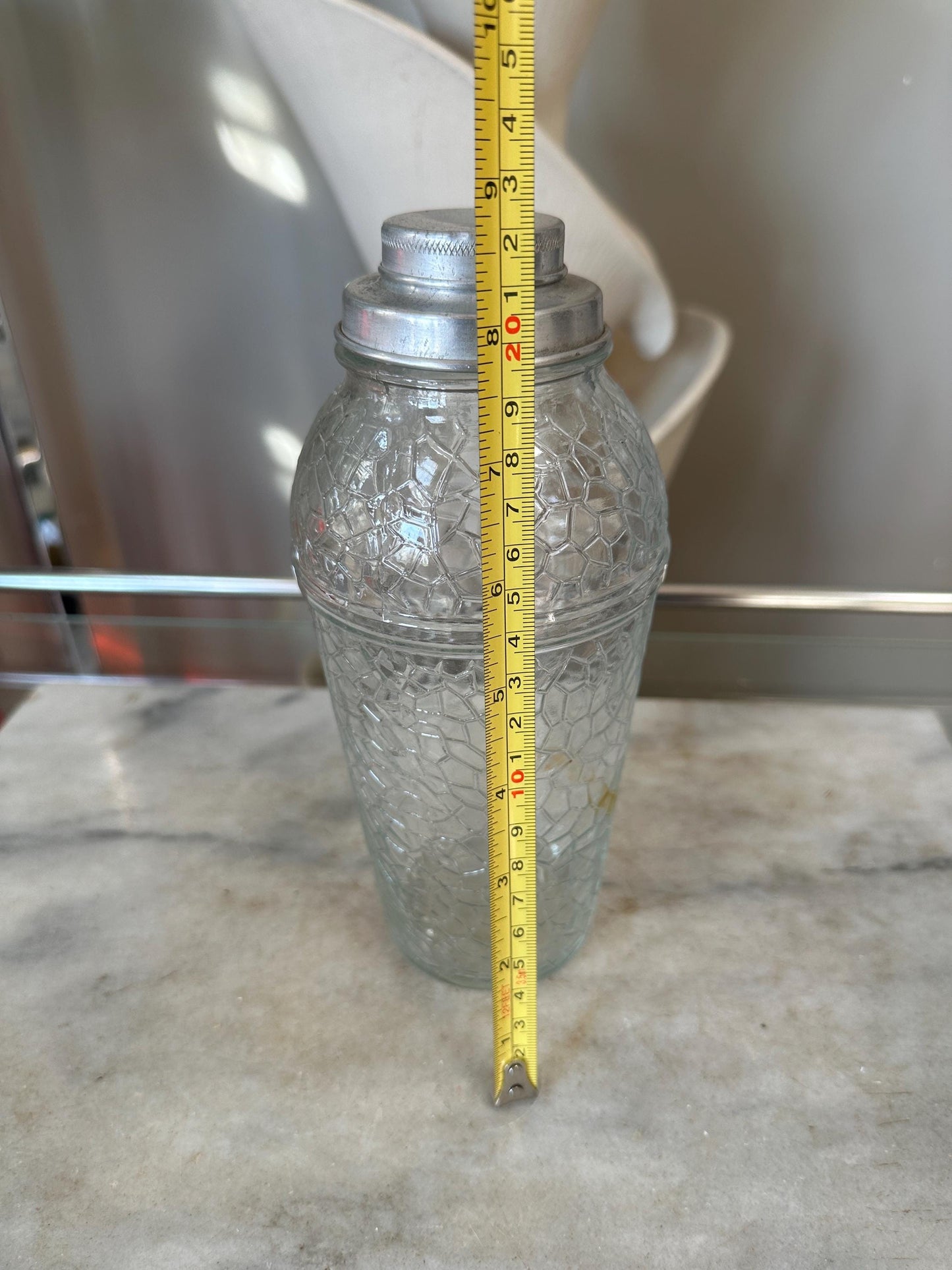 Vintage Crackle Glass Cocktail Shaker: Mid-Century Modern Barware