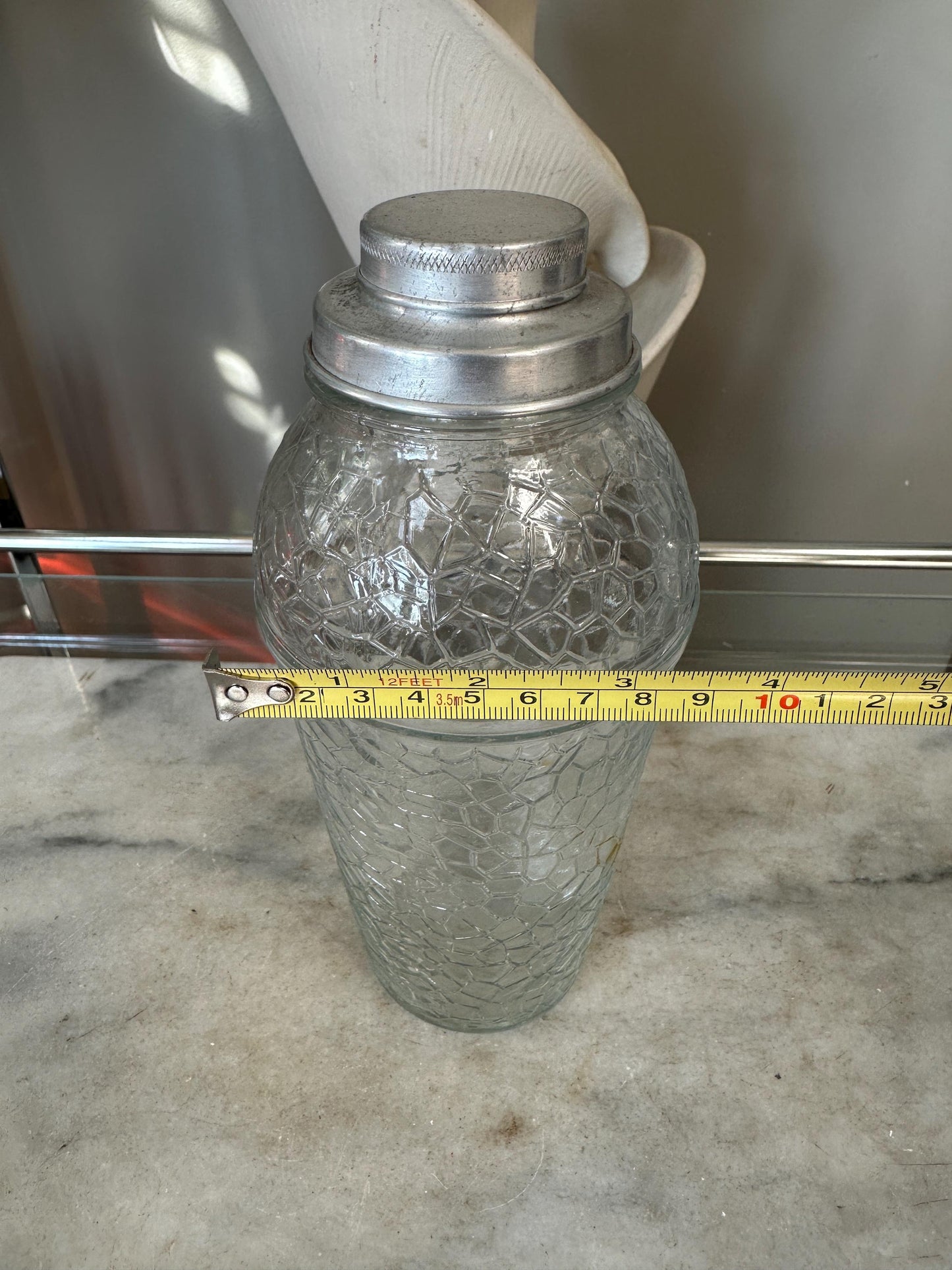 Vintage Crackle Glass Cocktail Shaker: Mid-Century Modern Barware
