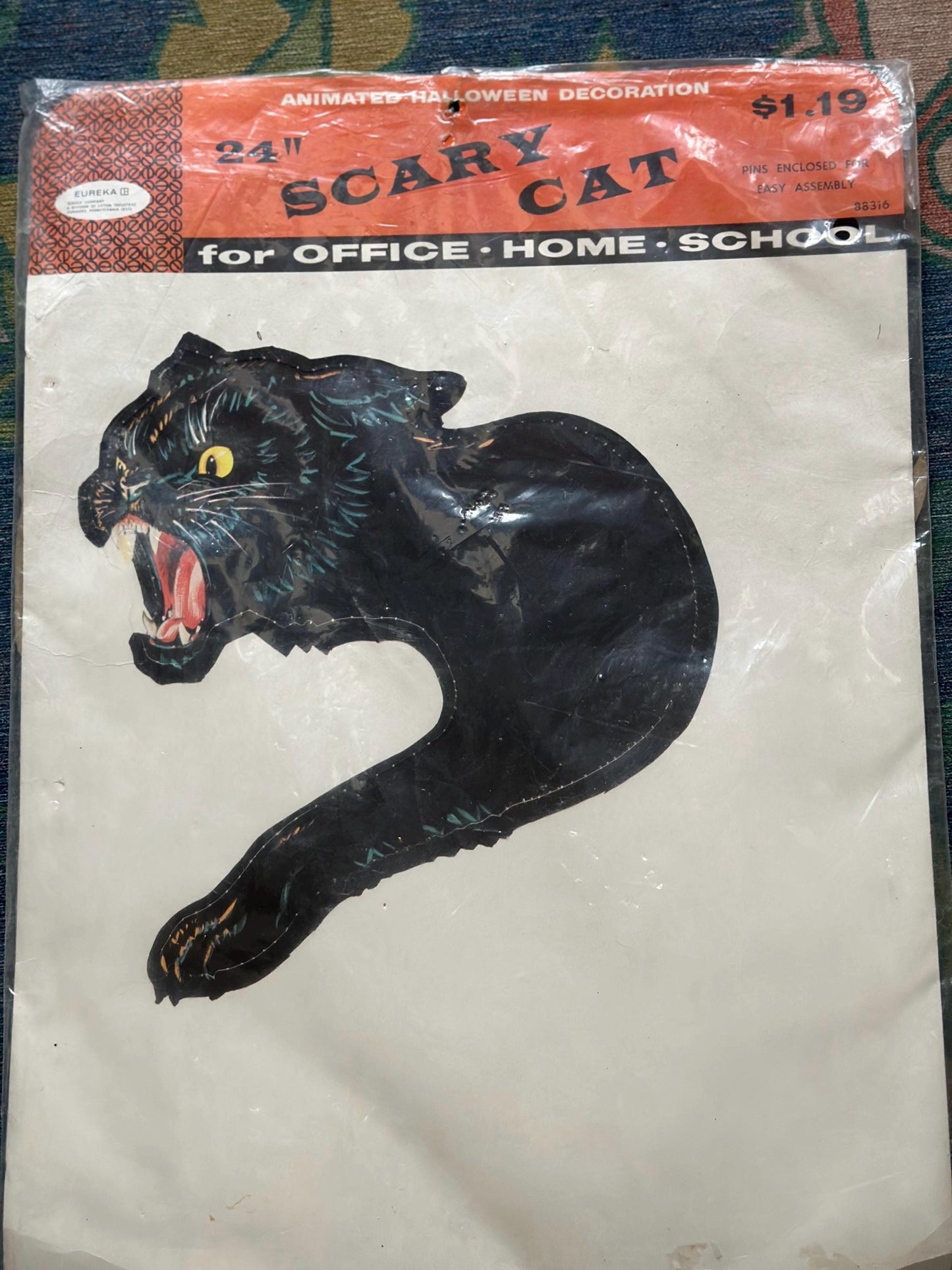 Vintage Eureka Halloween 24” Animated Black Scary Cat W/ Original Packaging VG