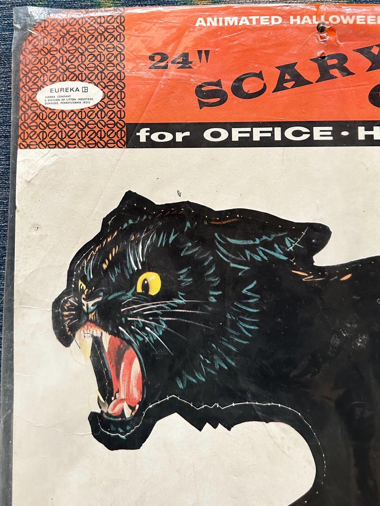 Vintage Eureka Halloween 24” Animated Black Scary Cat W/ Original Packaging VG