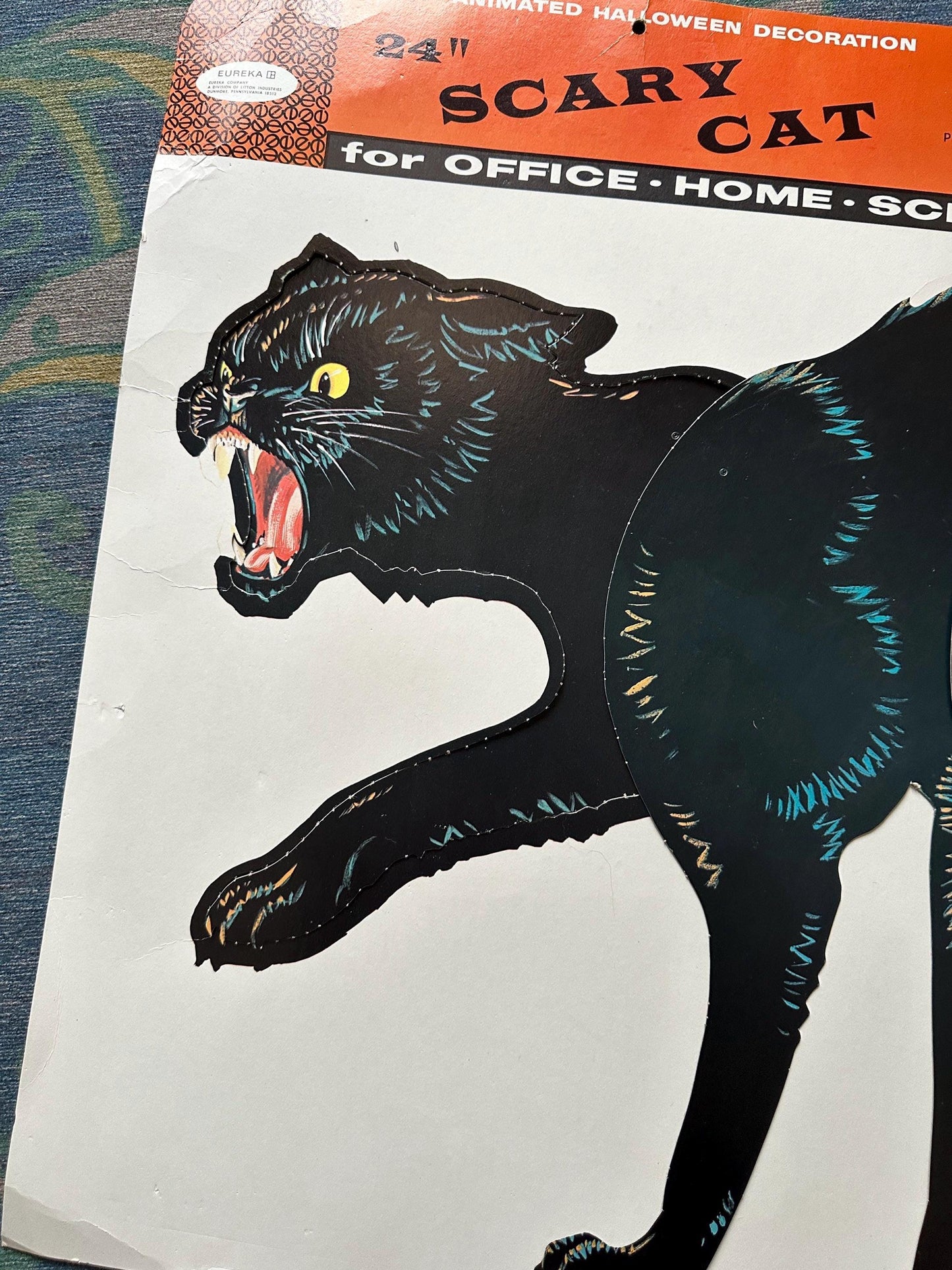 Vintage Eureka Halloween 24” Animated Black Scary Cat W/ Original Packaging VG