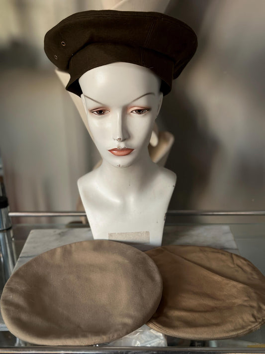 Vintage WW2 US Military Garrison Berets Sz 7: Wool & Khaki, Set of 3