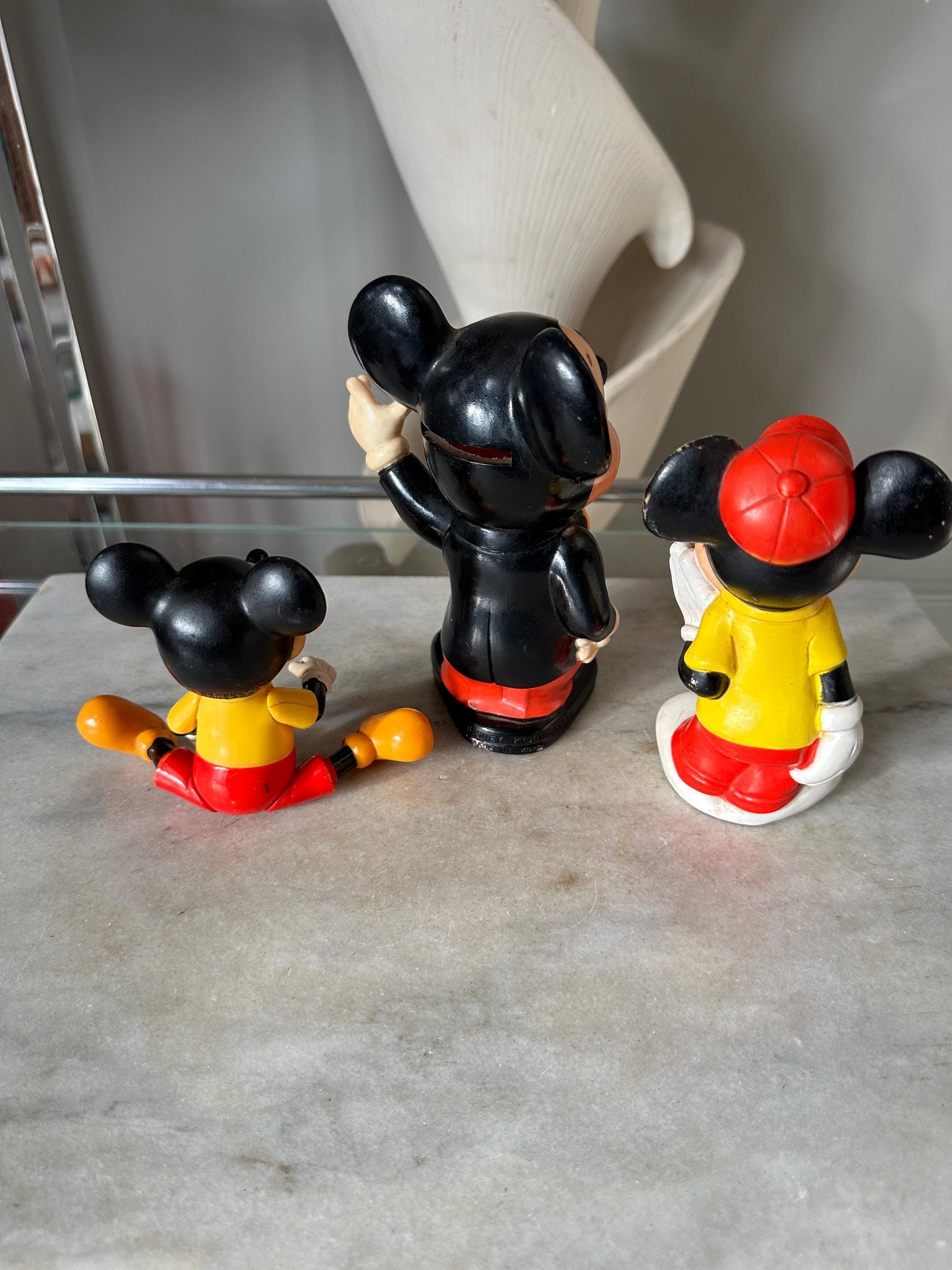 Vintage Mickey Mouse Toy Collection: 1960s Bank, Rubber Toy, 1970s Poseable Figure