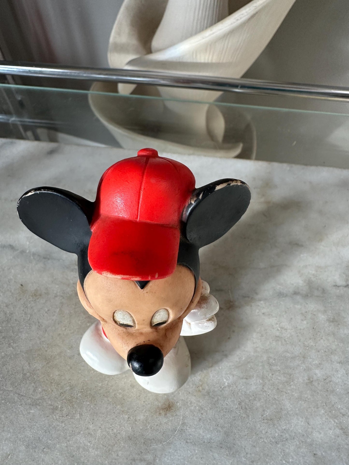 Vintage Mickey Mouse Toy Collection: 1960s Bank, Rubber Toy, 1970s Poseable Figure