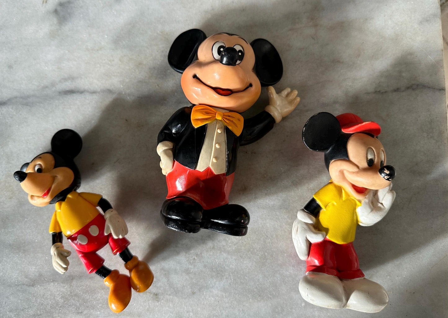 Vintage Mickey Mouse Toy Collection: 1960s Bank, Rubber Toy, 1970s Poseable Figure