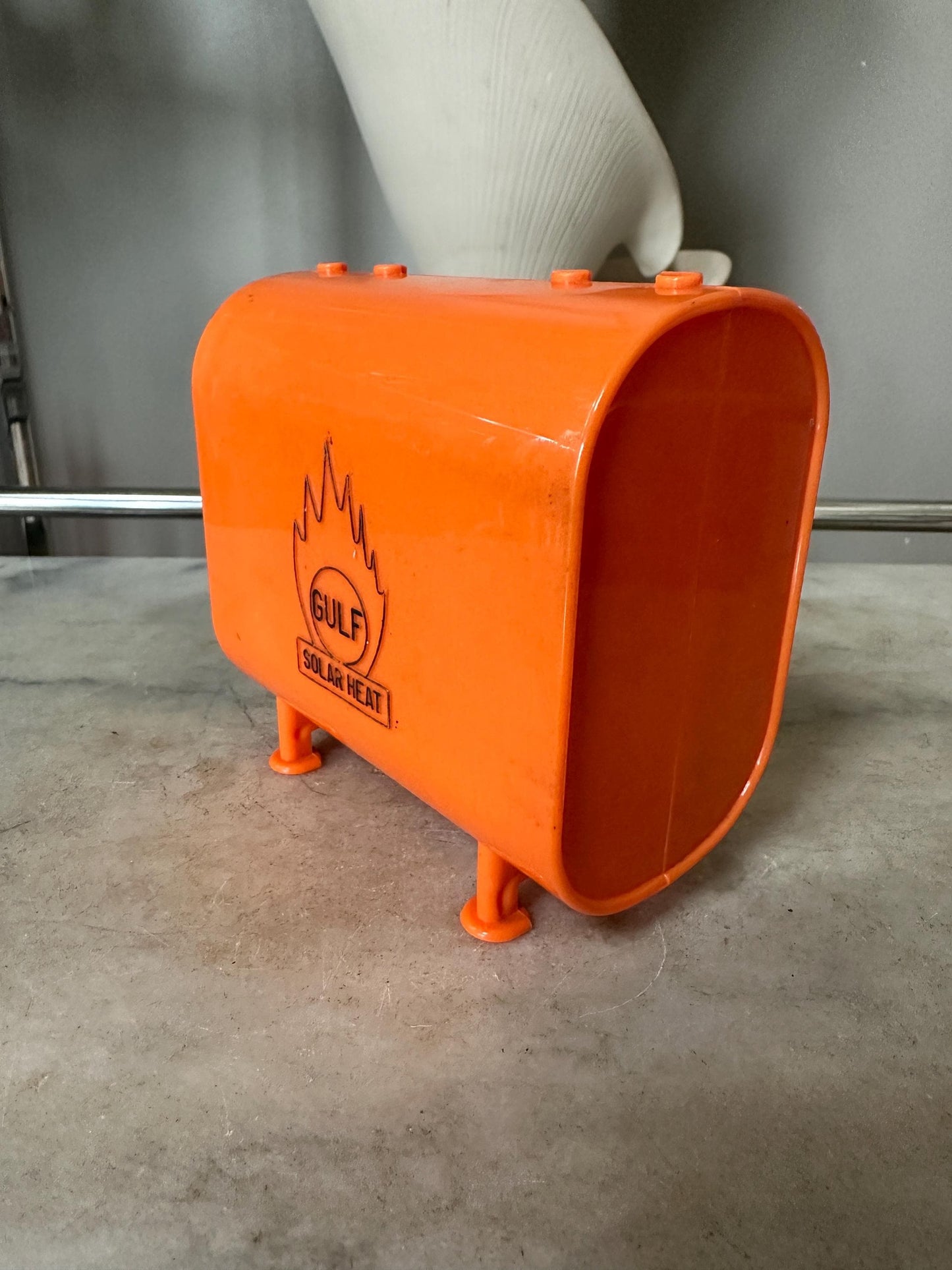 Vintage Gulf Oil Coin Bank: Middletown Ice & Coal Promo, Orange Plastic