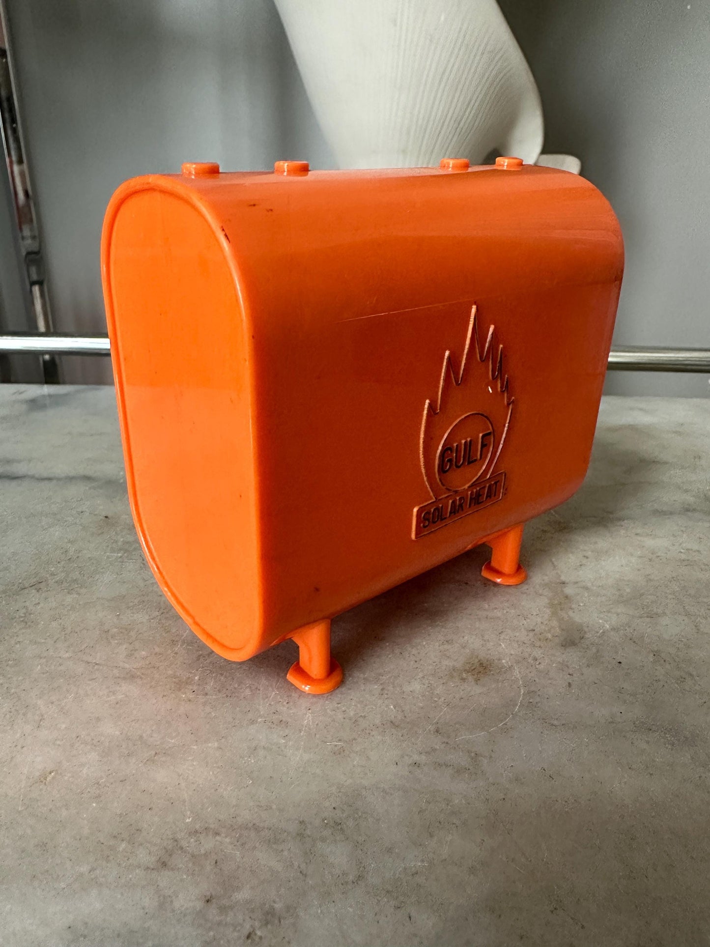 Vintage Gulf Oil Coin Bank: Middletown Ice & Coal Promo, Orange Plastic
