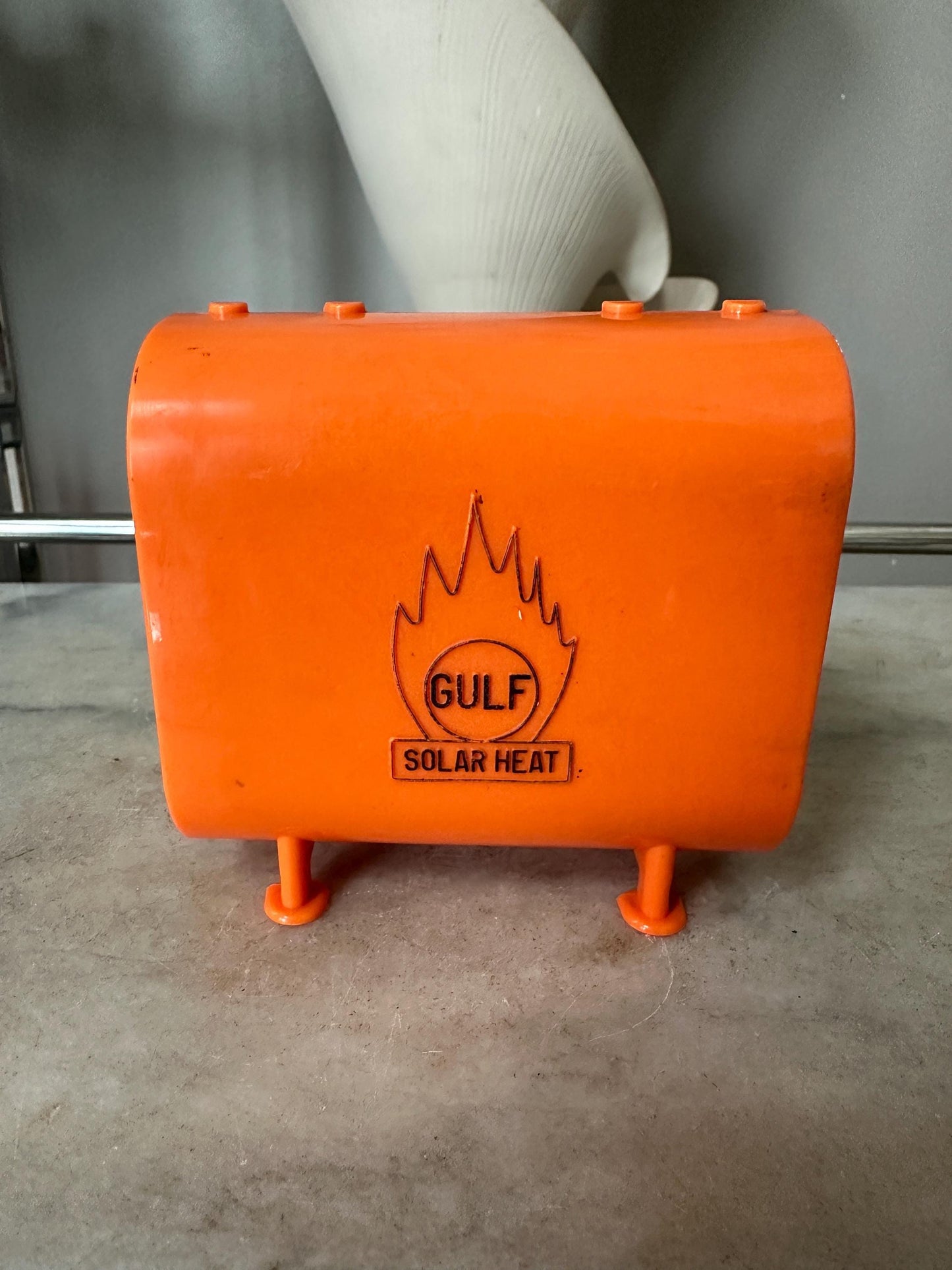Vintage Gulf Oil Coin Bank: Middletown Ice & Coal Promo, Orange Plastic