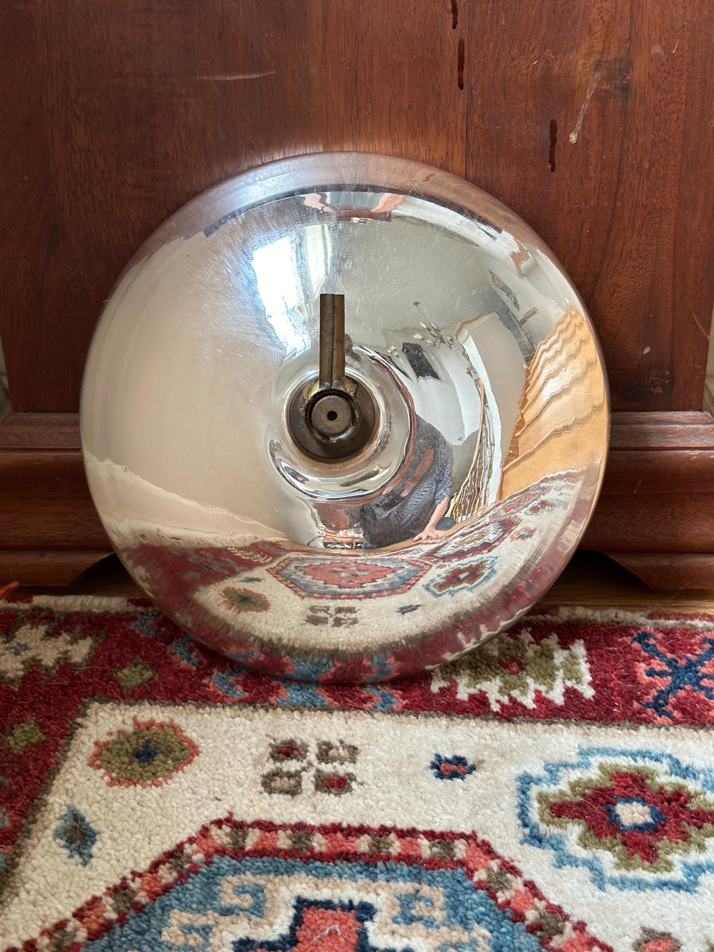 Antique Mercury Glass Oil Lamp Reflector – 10” Silvered Glass, Late Victorian Era (1880–1920)