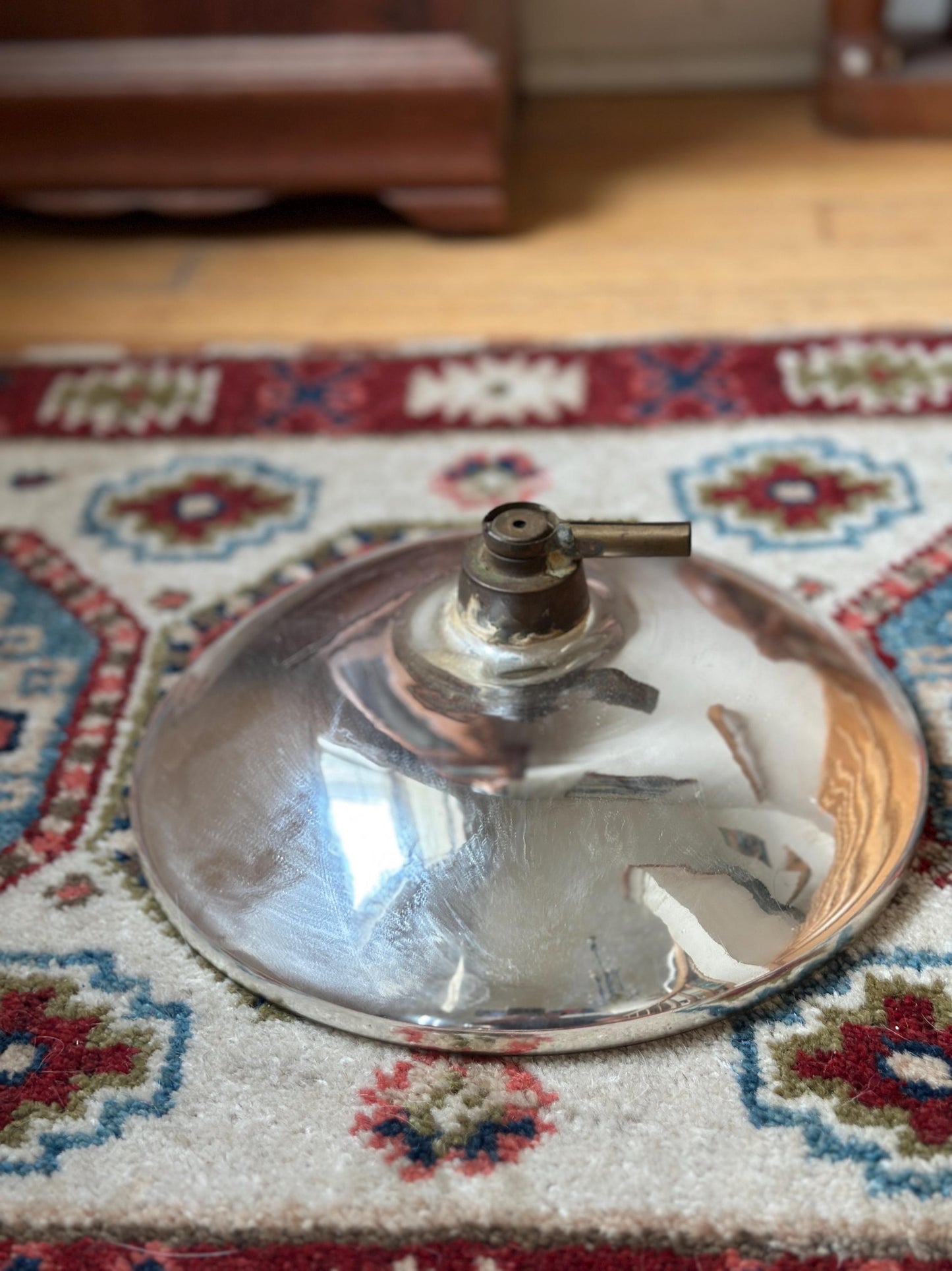 Antique Mercury Glass Oil Lamp Reflector – 10” Silvered Glass, Late Victorian Era (1880–1920)