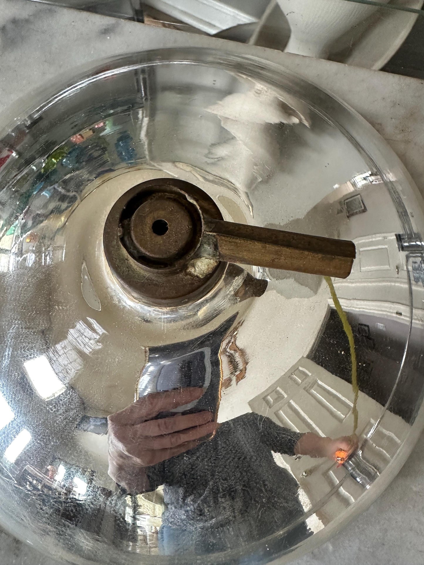 Antique Mercury Glass Oil Lamp Reflector – 10” Silvered Glass, Late Victorian Era (1880–1920)