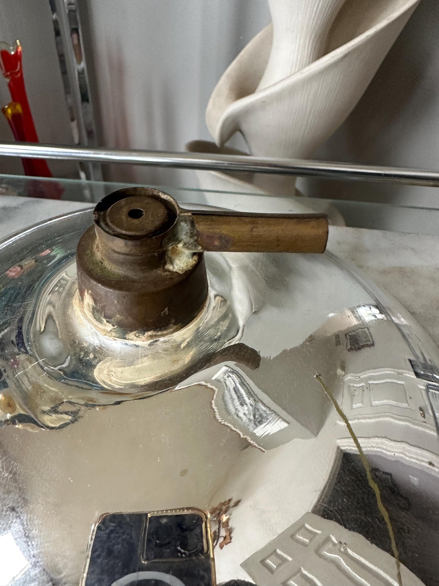 Antique Mercury Glass Oil Lamp Reflector – 10” Silvered Glass, Late Victorian Era (1880–1920)