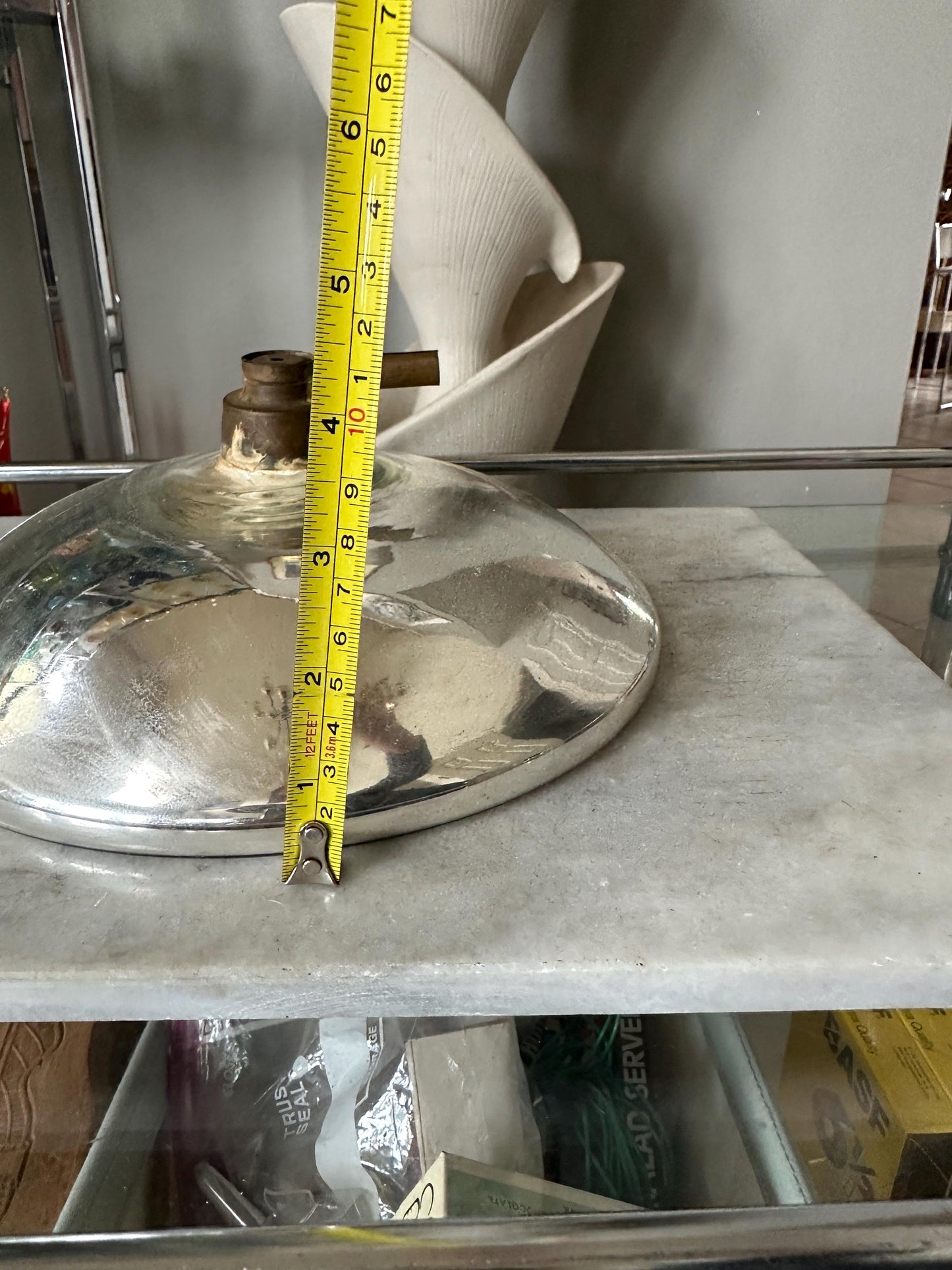 Antique Mercury Glass Oil Lamp Reflector – 10” Silvered Glass, Late Victorian Era (1880–1920)