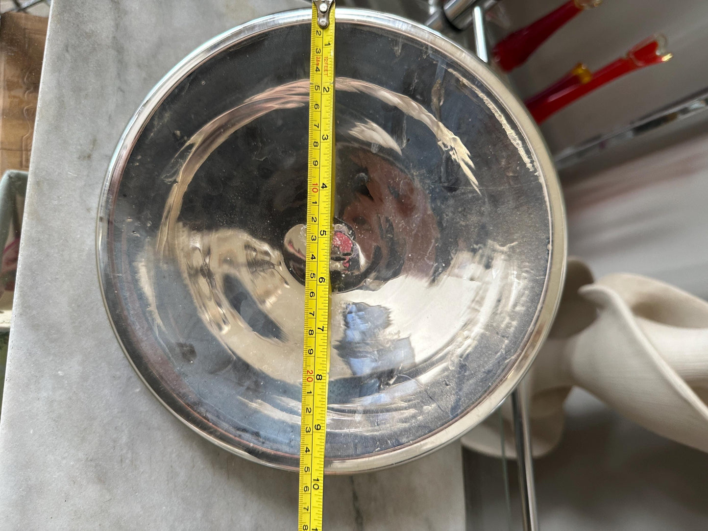 Antique Mercury Glass Oil Lamp Reflector – 10” Silvered Glass, Late Victorian Era (1880–1920)