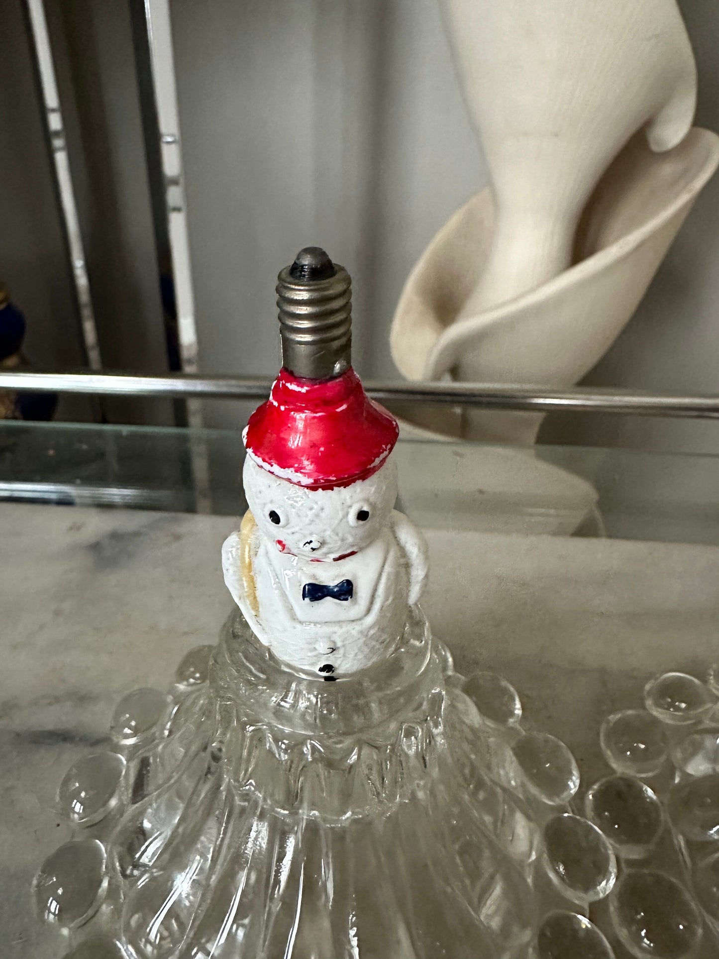 1930s Milk Glass Christmas Light Bulbs: Snowman & Striped Ornament, Set of 2 bulbs