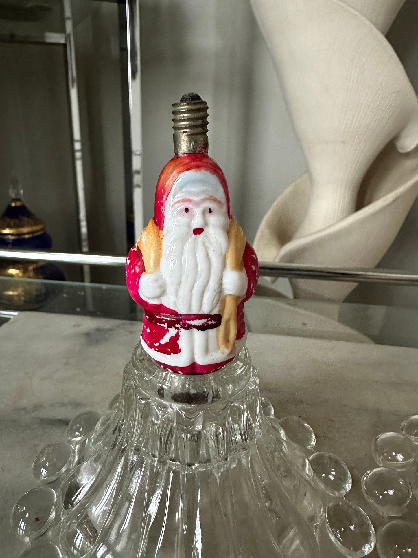 Antique 1930s Santa Milk Glass Christmas Light Bulbs, Set of 2 bulbs