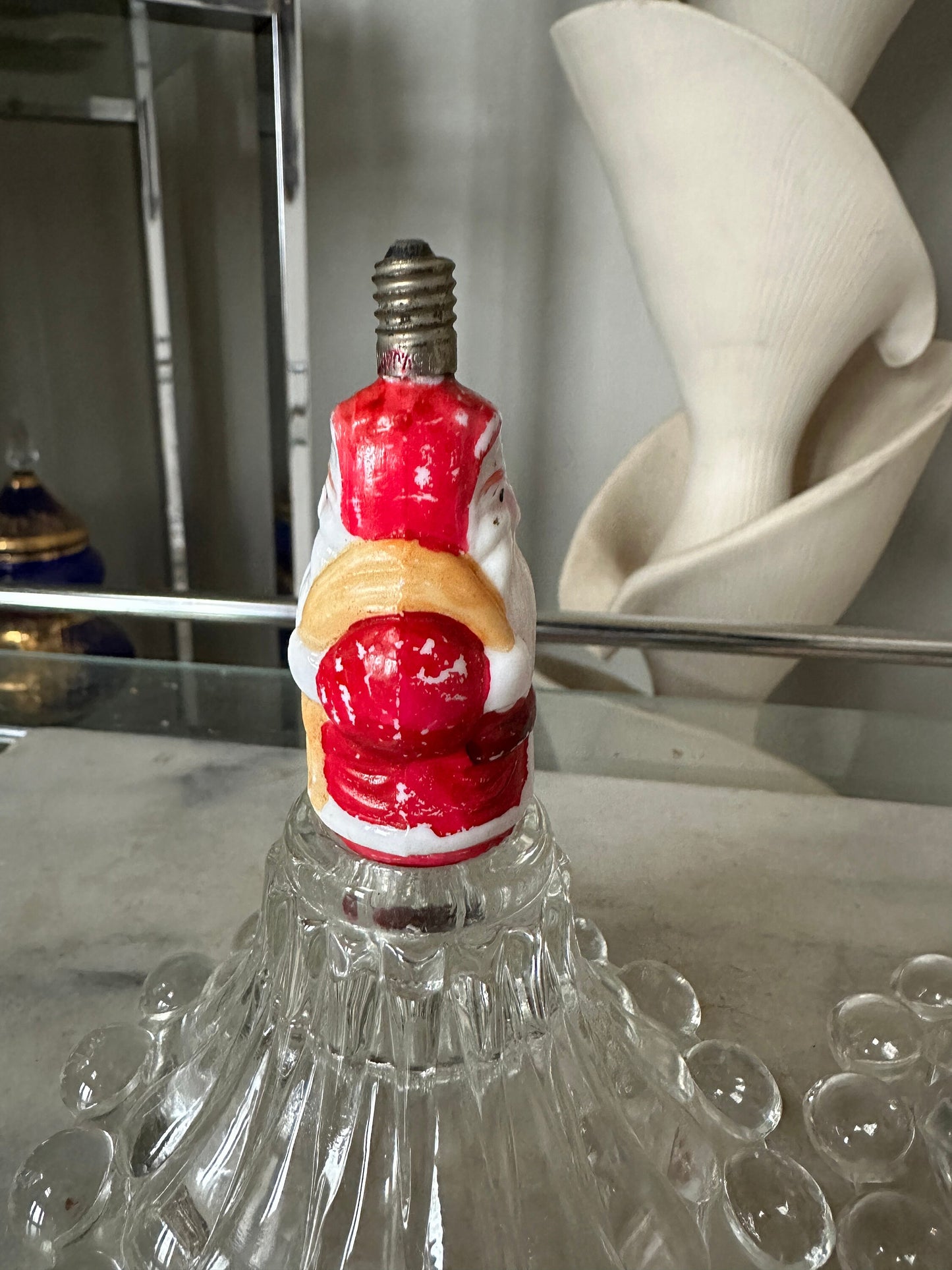 Antique 1930s Santa Milk Glass Christmas Light Bulbs, Set of 2 bulbs