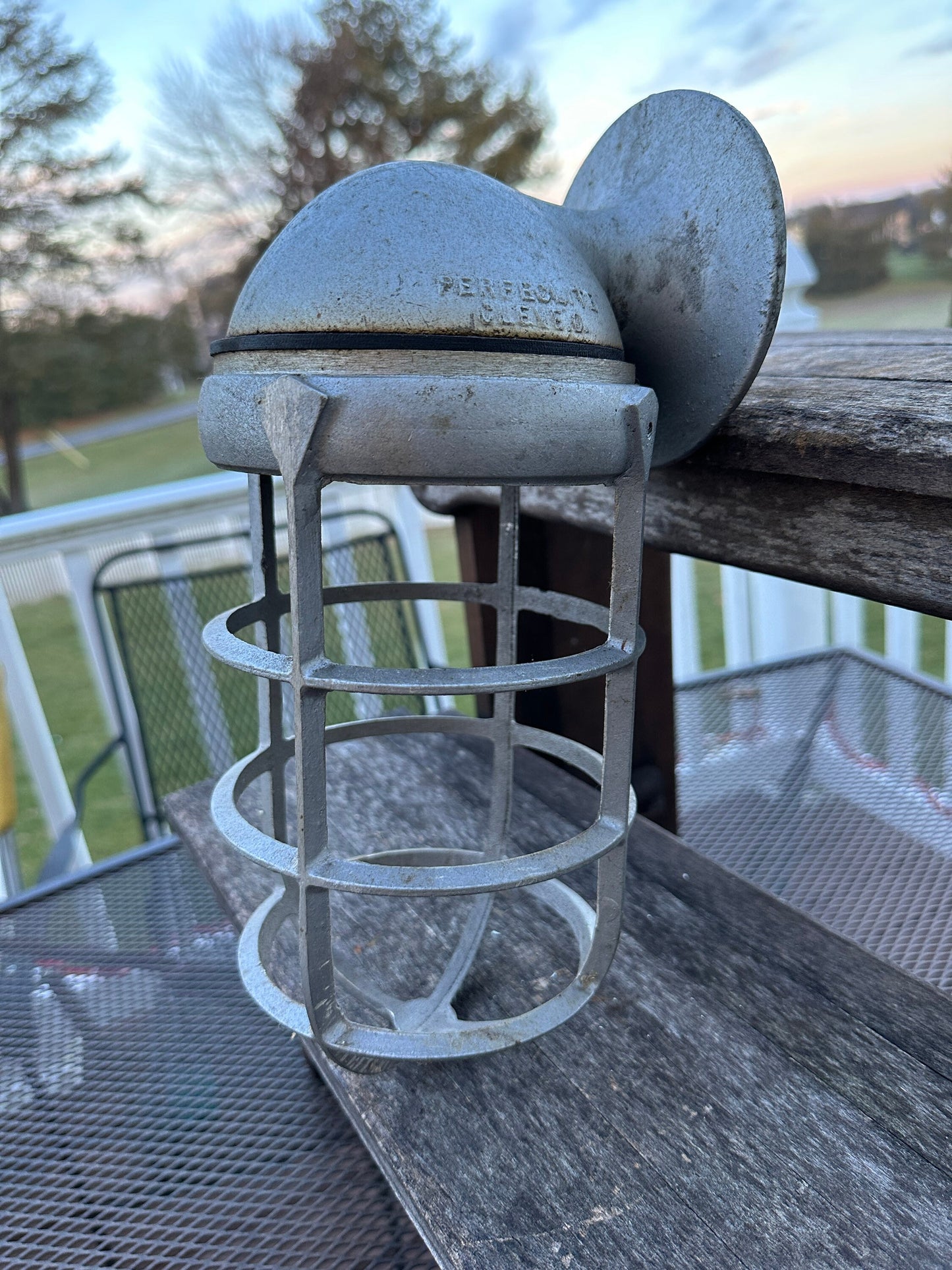 1950s PERFECLITE Aluminum Cage Light - MCM Industrial Vapor Proof Wall Mount