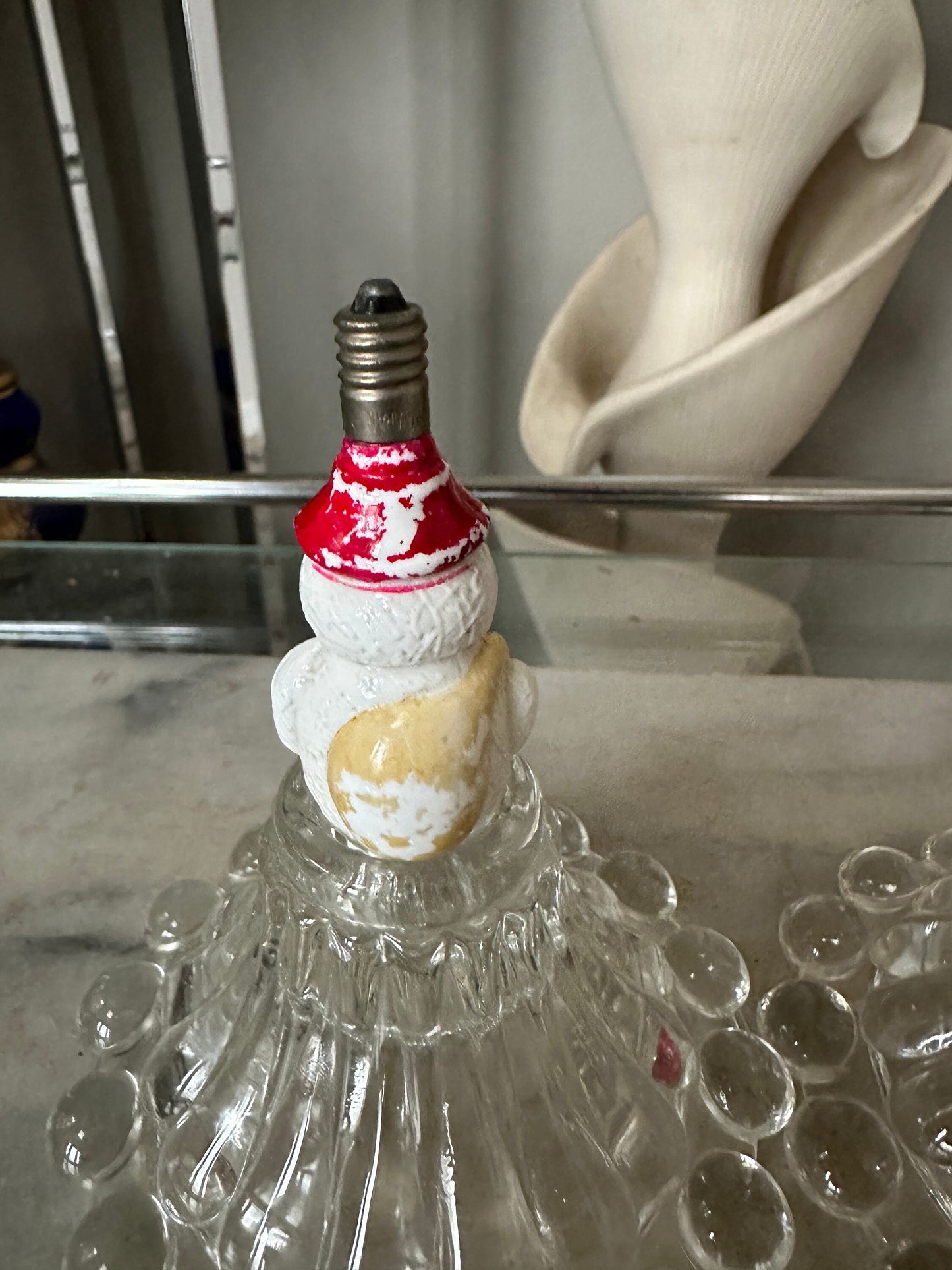 1930s Milk Glass Christmas Light Bulbs: Snowman & Striped Ornament, Set of 2 bulbs